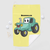 Cute happy green tractor cartoon golfhanddoek (Insitu)