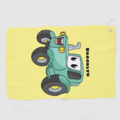 Cute happy green tractor cartoon golfhanddoek (Horizontaal)