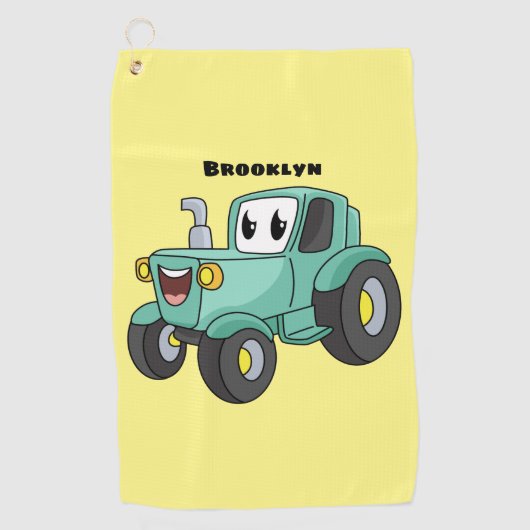 Cute happy green tractor cartoon golfhanddoek (Voorkant)