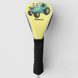 Cute happy green tractor cartoon golfheadcover