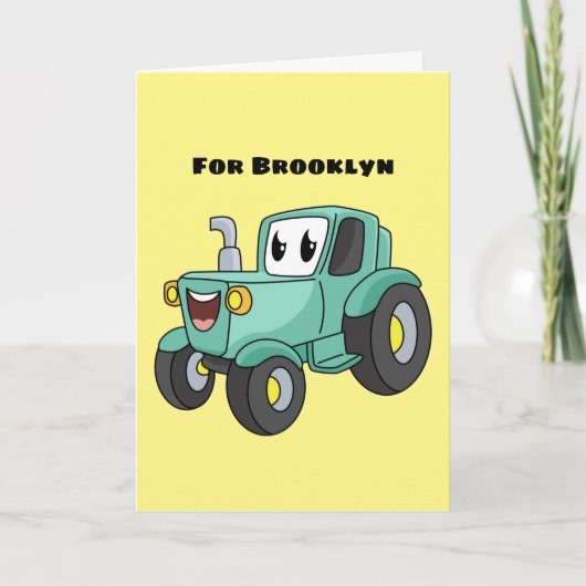 Cute happy green tractor cartoon kaart (Voorkant)