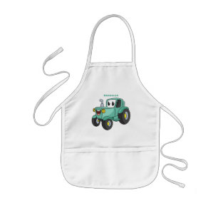 Cute happy green tractor cartoon kinder schort