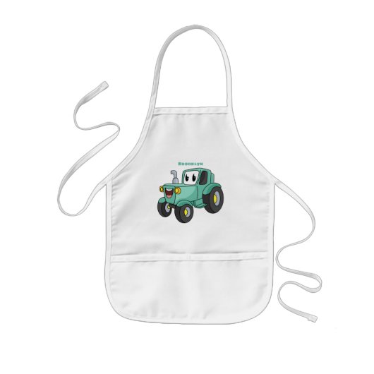 Cute happy green tractor cartoon kinder schort (Voorkant)