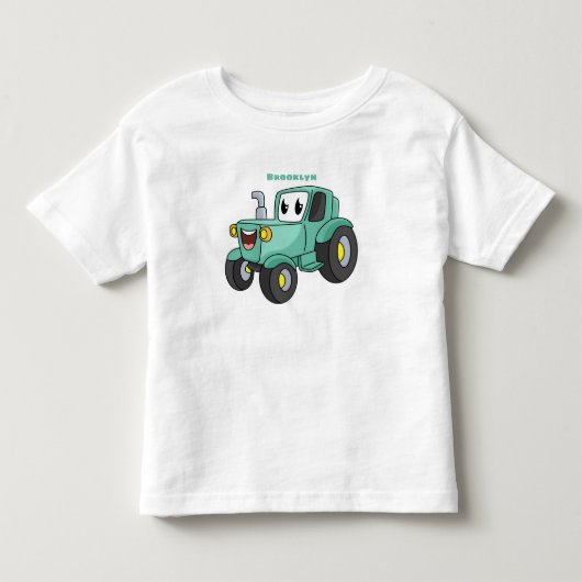Cute happy green tractor cartoon kinder shirts (Voorkant)