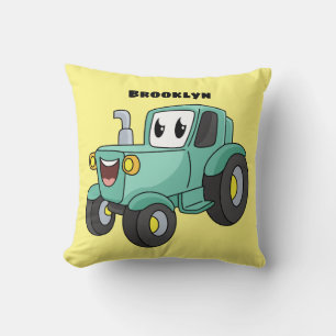 Cute happy green tractor cartoon kussen
