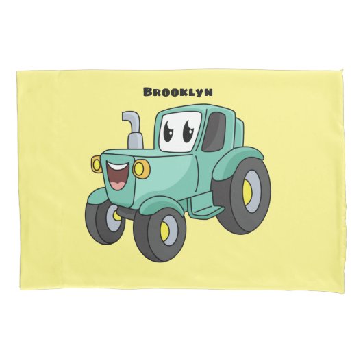 Cute happy green tractor cartoon kussensloop (Voorkant)