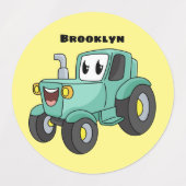 Cute happy green tractor cartoon labels (Design 1)