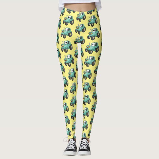 Cute happy green tractor cartoon leggings (Voorkant)