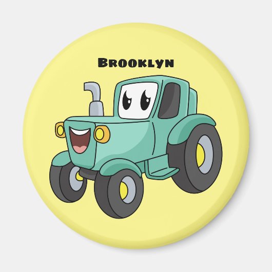 Cute happy green tractor cartoon magneet (Voorkant)