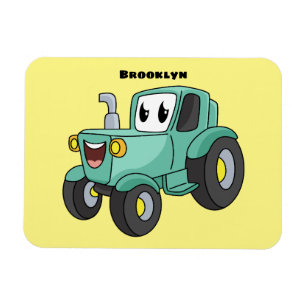 Cute happy green tractor cartoon magneet