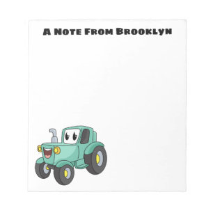 Cute happy green tractor cartoon notitieblok