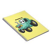 Cute happy green tractor cartoon notitieboek (Rechterzijde)