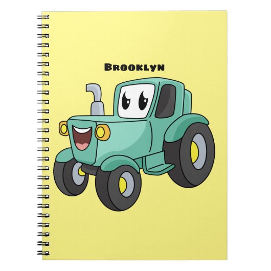 Cute happy green tractor cartoon notitieboek (Voorkant)