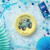 Cute happy green tractor cartoon papieren kommen (Feest)