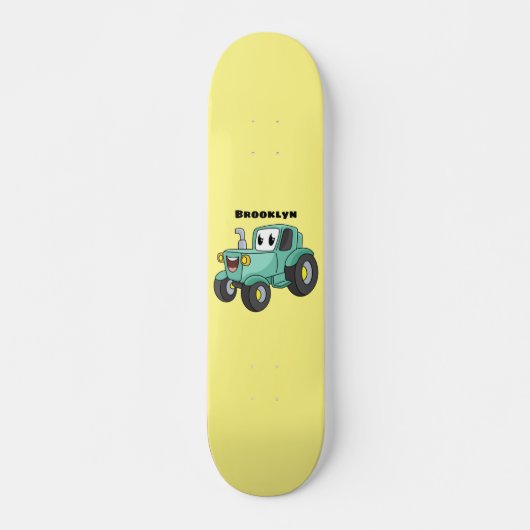 Cute happy green tractor cartoon  persoonlijk skateboard (Voorkant)