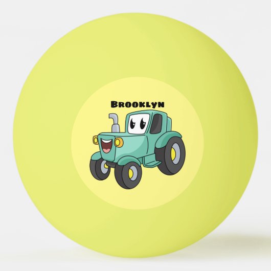 Cute happy green tractor cartoon pingpongbal (Voorkant)