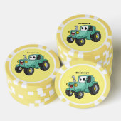 Cute happy green tractor cartoon poker chips (Opstapeling)