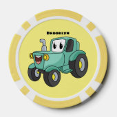 Cute happy green tractor cartoon poker chips (Achterkant)