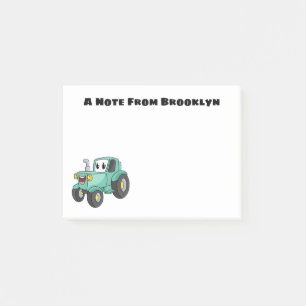 Cute happy green tractor cartoon post-it® notes
