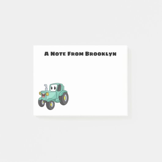 Cute happy green tractor cartoon post-it® notes (Voorkant)