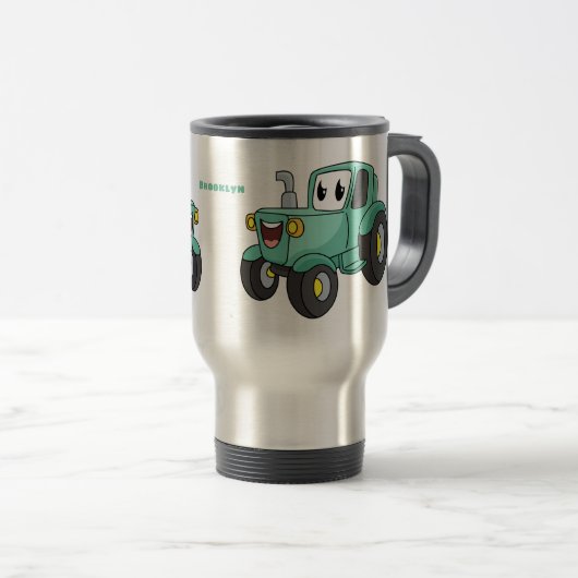 Cute happy green tractor cartoon reisbeker (Voorkant rechts)