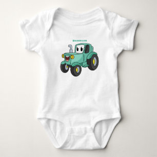 Cute happy green tractor cartoon romper
