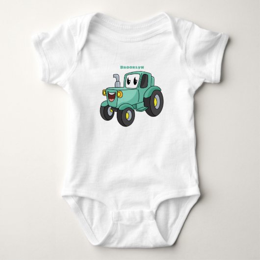 Cute happy green tractor cartoon romper (Voorkant)