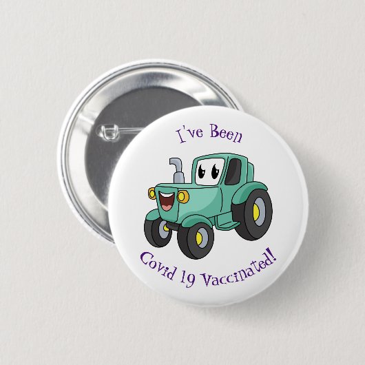 Cute happy green tractor cartoon ronde button 5,7 cm (Voorkant /achterkant)