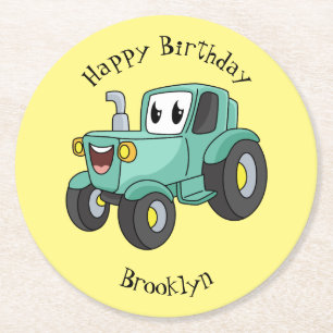 Cute happy green tractor cartoon ronde kartonnen onderzetter