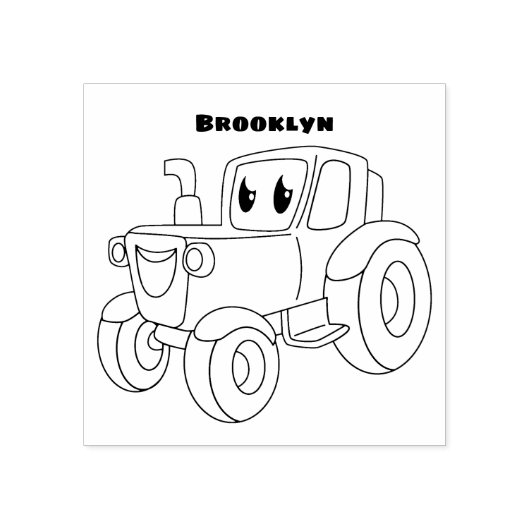 Cute happy green tractor cartoon rubberstempel (Afrduk)