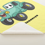 Cute happy green tractor cartoon sherpa deken (3/4)