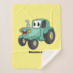 Cute happy green tractor cartoon sherpa deken