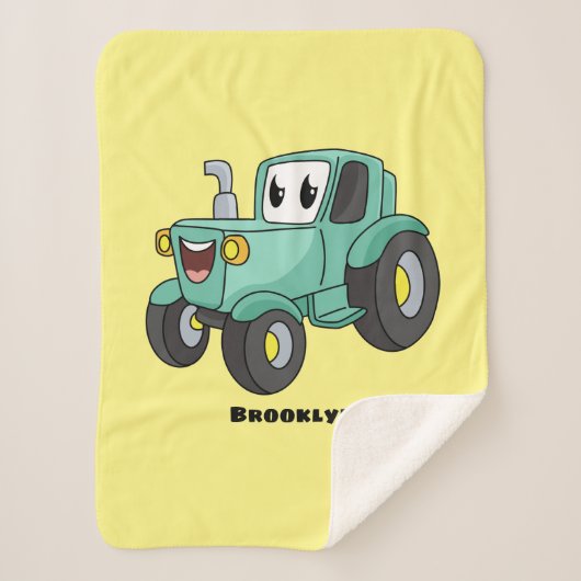 Cute happy green tractor cartoon sherpa deken (Voorkant)