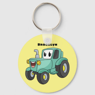 Cute happy green tractor cartoon sleutelhanger