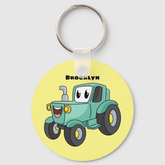 Cute happy green tractor cartoon sleutelhanger (Voorkant)