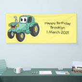 Cute happy green tractor cartoon spandoek (Beurs)