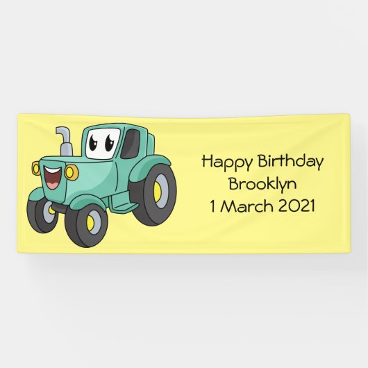 Cute happy green tractor cartoon spandoek (Horizontaal)