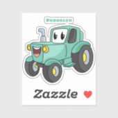 Cute happy green tractor cartoon sticker (Vel)