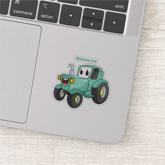 Cute happy green tractor cartoon sticker (Detail)