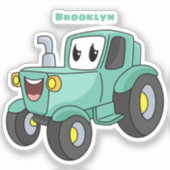 Cute happy green tractor cartoon sticker (Voorkant)