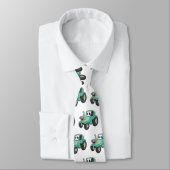 Cute happy green tractor cartoon stropdas (Gebonden)