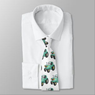 Cute happy green tractor cartoon stropdas