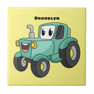Cute happy green tractor cartoon tegeltje