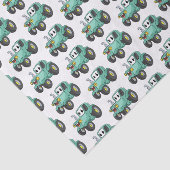 Cute happy green tractor cartoon tissuepapier (Detail)