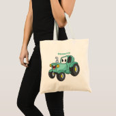 Cute happy green tractor cartoon tote bag (Voorkant (product))