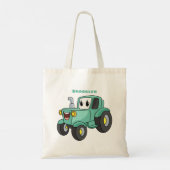 Cute happy green tractor cartoon tote bag (Achterkant)
