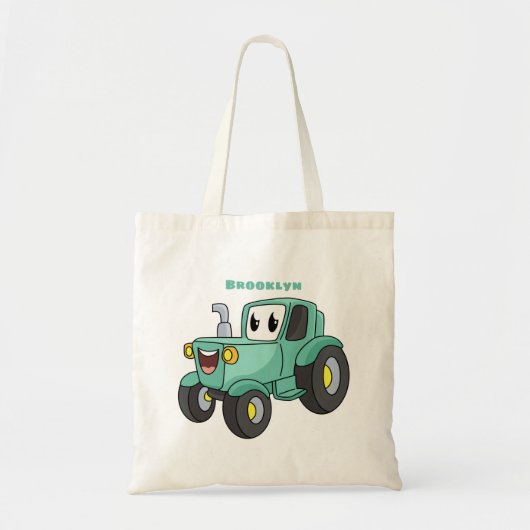 Cute happy green tractor cartoon tote bag (Voorkant)