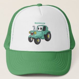 Cute happy green tractor cartoon trucker pet