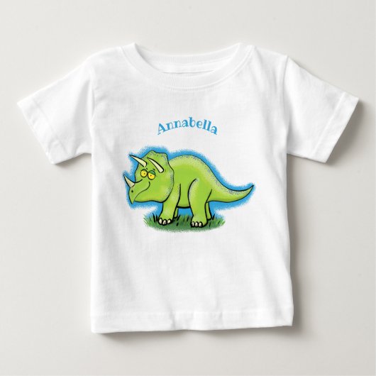 Cute happy green triceratops dinosaur cartoon (Voorkant)