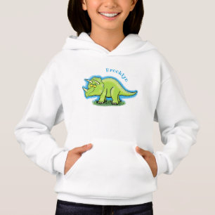 Cute happy green triceratops dinosaur cartoon